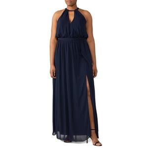 Watters Fleurette Dress Sleeveless Halter Neck Bridesmaid Gown Maxi Navy 16W